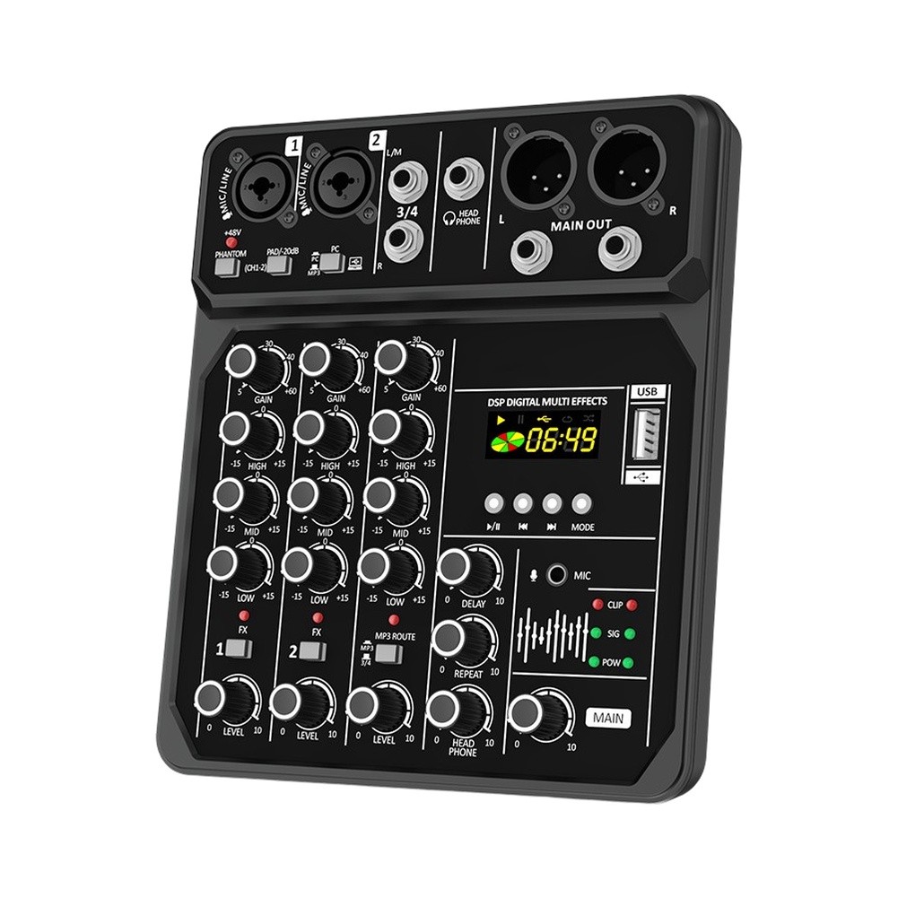 Audio Music Mixer - 휴대용 4채널 오디오 믹서, 48V 지원,